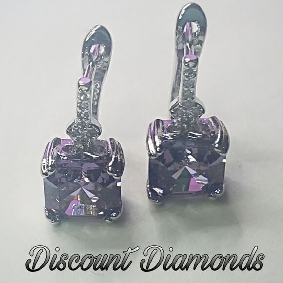 Purple Amethyst Leverback Earrings on 925 Sterling Silver Women's - Picture 3 of 6